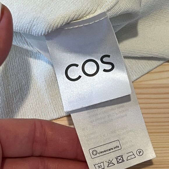 COS Beige Ivory Knit Mock Neck Sweater Ruffle Sleeves Ribbed Small - Picture 7 of 7